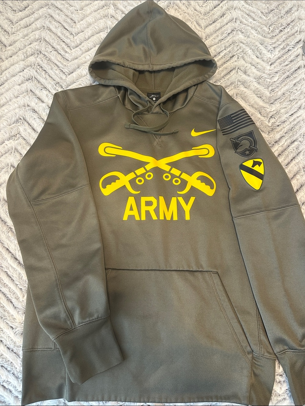 Nike Olive Green Crewneck Pullover Hoodie with Yellow Army Logo